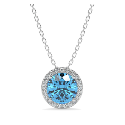 Pendant with 0.65 ct Blue-Topaz and 0.13 ct side diamonds