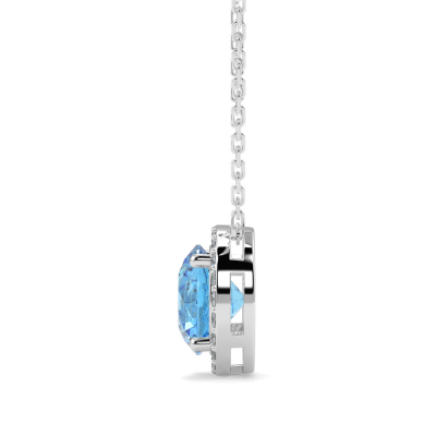 Pendant with 0.65 ct Blue-Topaz and 0.13 ct side diamonds