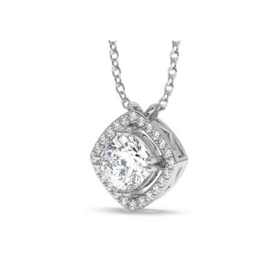Pendant with 0.86 ct cushion cut central diamond and 0.07 ct side diamonds