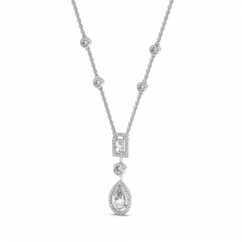 Pendant with 0.75ct Pear Cut Diamond, 0.30ct Emerald Cut Diamond and 0.90ct Round Diamonds