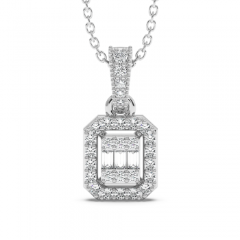 Diamond pendant with 0.05 ct. baguette and 0.25 ct. round diamonds
