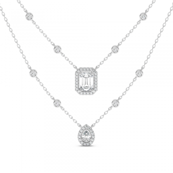 Pendant with 1ct Emerald Cut Diamonds, 0.16ct Princess Cut Diamonds and 0.48ct Round Diamonds
