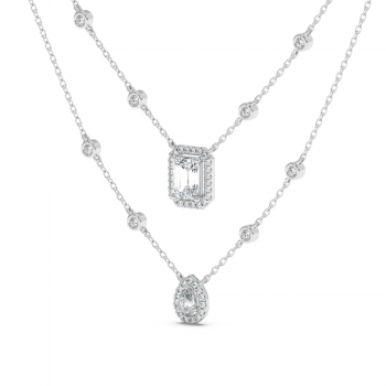Pendant with 1ct Emerald Cut Diamonds, 0.16ct Princess Cut Diamonds and 0.48ct Round Diamonds