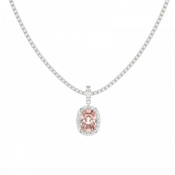 Tennis Charm with 12.08ct Morganite Cushion Cut and 1.23ct Round Side Diamonds