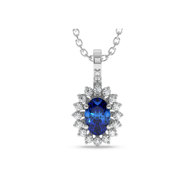 Pendant with 0.36 ct Sapphire and side diamonds of 0.08 ct