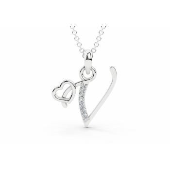 Initial V Pendant with Diamonds 0.03ct