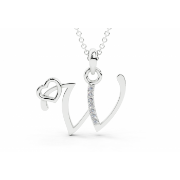 Initial W Pendant with Diamonds 0.03ct