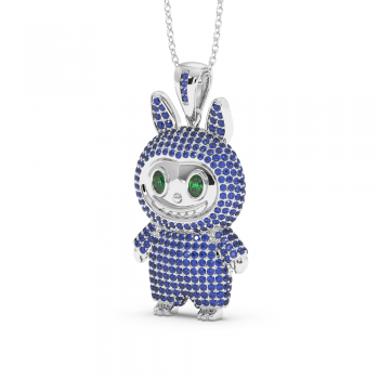 Labubu pendant with 0.66ct Sapphires and 0.20ct Emeralds
