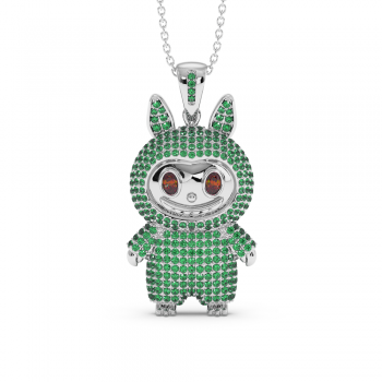 Labubu Pendant with 0.66ct Emeralds and 0.20ct Rubies