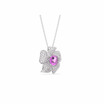 Royal Flower Pendant with 0.75 ct Diamonds and 1.00 ct Pink Sapphire