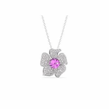 Royal Flower Pendant with 0.75 ct Diamonds and 1.00 ct Pink Sapphire