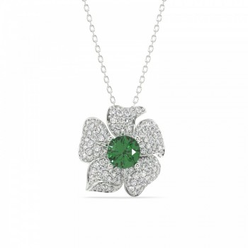 Royal Flower Pendant with 0.75 ct Diamonds and 1.00 ct Emerald