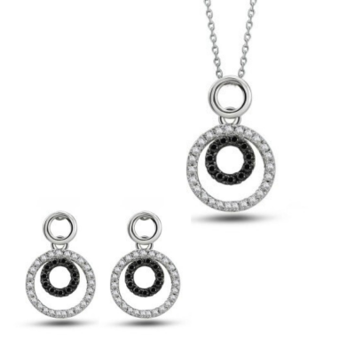 Jewelry Set with 0.58 ct white Diamonds and 0.30 ct black Diamonds