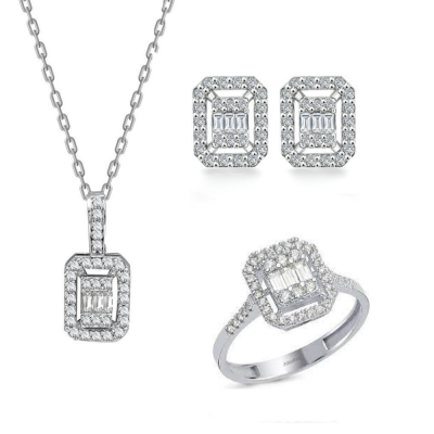Jewelry Set with 0.75 ct Baget Diamonds and 0.99 ct round diamonds