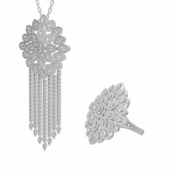 Jewelry Set with 2.60 ct Marquise Diamonds and 4.93 ct Round Diamonds