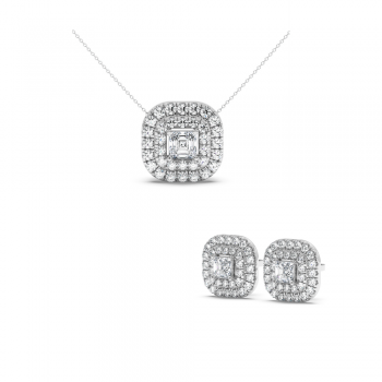 Jewelry Set with 0.86 ct Princess Cut Diamonds and 1.52 ct side diamonds