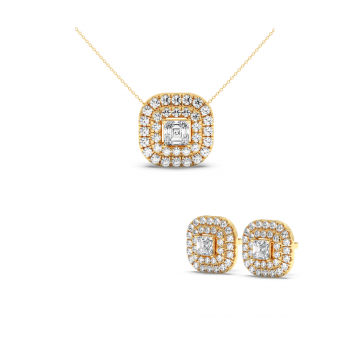 Jewelry Set with 0.86 ct Princess Cut Diamonds and 1.52 ct side diamonds