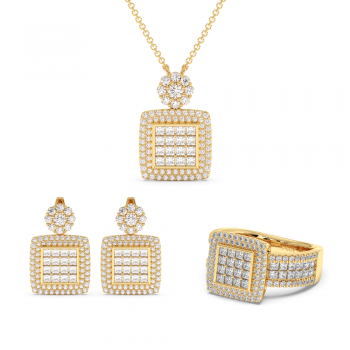 Jewelry Set with 1.76ct Princess Cut Diamonds and 1.83ct Round Diamonds