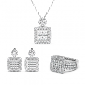 Jewelry Set with 1.76ct Princess Cut Diamonds and 1.83ct Round Diamonds