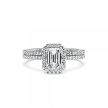 Engagement Ring Set with 1ct Central Emerald Cut Diamond and 0.33ct Side Diamonds