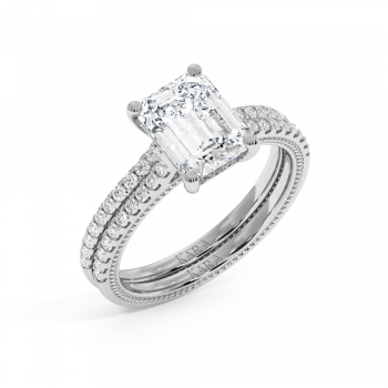 Engagement Ring Set with 2ct Central Emerald Cut Diamond and 0.34ct Side Diamonds