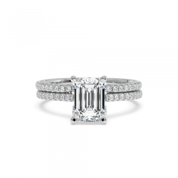 Engagement Ring Set with 2ct Central Emerald Cut Diamond and 0.34ct Side Diamonds