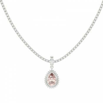 Tennis Charm with 4.08ct Center Cut Morganite Pear Cut and 0.61ct Round Lateral Diamonds
