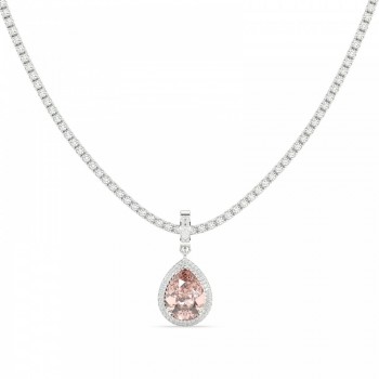 Tennis Charm with 8.48ct Center Cut Morganite Pear Cut Center and 0.51ct Lateral Round Diamonds