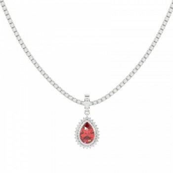 Tennis Charm with 4.08ct Center Cut Ruby Pear and 0.61ct Round Side Diamonds