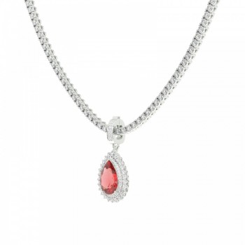Tennis Charm with 4.08ct Center Cut Ruby Pear and 0.61ct Round Side Diamonds