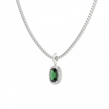Tennis Charm with 12.08ct Center Cushion Cut Emerald Cushion and 1.23ct Round Side Diamonds