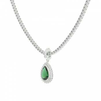 Tennis Charm with 4.08ct Center Cut Emerald Pear Cut Center and 0.61ct Lateral Round Diamonds