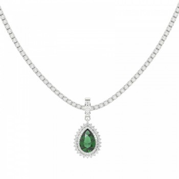 Tennis Charm with 4.08ct Center Cut Emerald Pear Cut Center and 0.61ct Lateral Round Diamonds