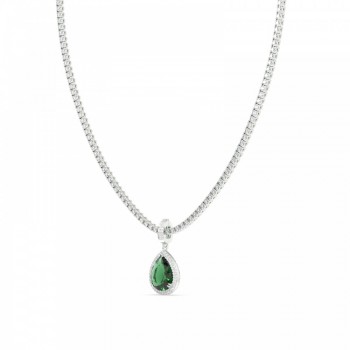 Tennis Charm with 8.48ct Center Cut Emerald Pear Cut Center and 0.51ct Lateral Round Diamonds