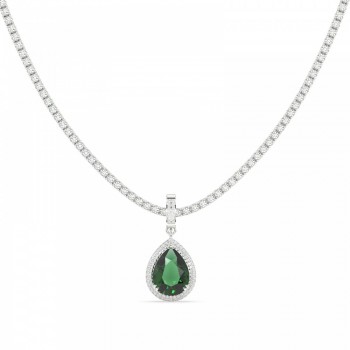 Tennis Charm with 8.48ct Center Cut Emerald Pear Cut Center and 0.51ct Lateral Round Diamonds