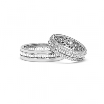 Wedding rings with 1.03 ct baget diamonds and 0.54 ct round diamonds
