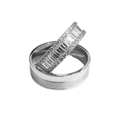 Wedding rings with 1.99 ct Baget diamonds and 0.76 ct round diamonds