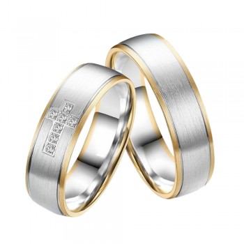 Wedding rings in white and yellow gold with 0.10 ct diamonds