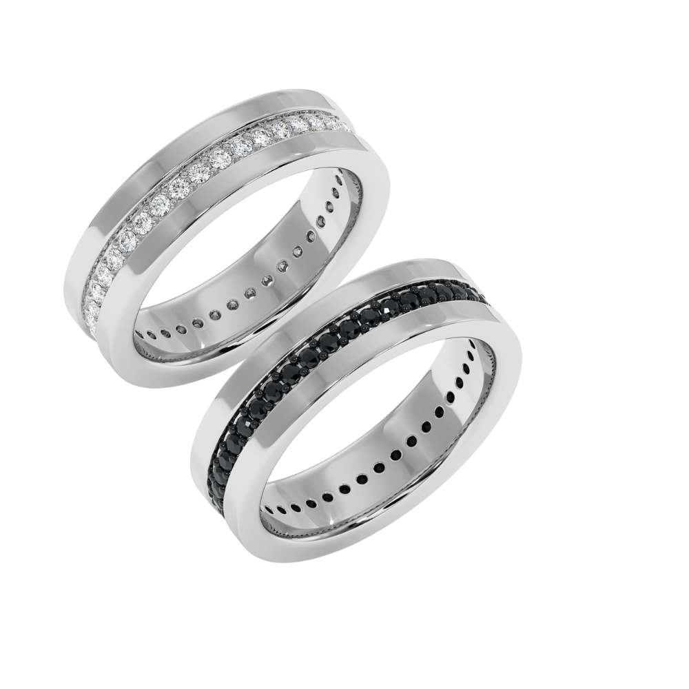 Wedding rings with 0.40ct white diamonds and 0.70ct black diamonds