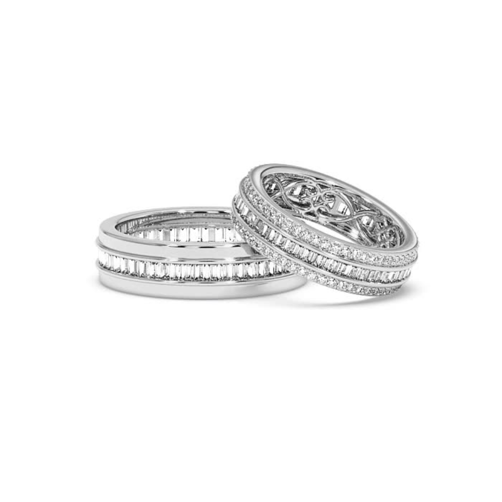 Wedding rings with 1.03 ct baget diamonds and 0.54 ct round diamonds