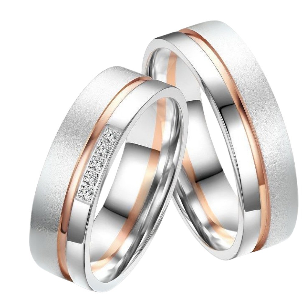 White and rose gold wedding rings with 0.10 ct diamonds