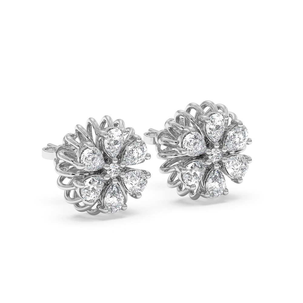 Cercei cu Diamante Rotunde de 0.07ct si Diamante Pear Cut de 0.06ct