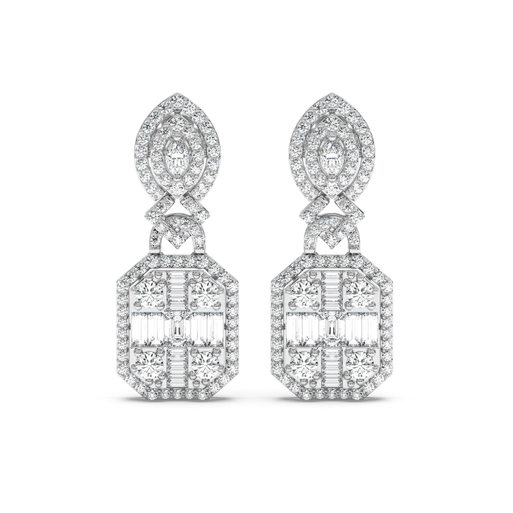 Cercei cu Diamante Rotunde de 1.59ct, Diamante Baget de 0.26ct, Diamante Marquise Cut de 0.18ct si Diamante Emerald Cut de 0.40ct