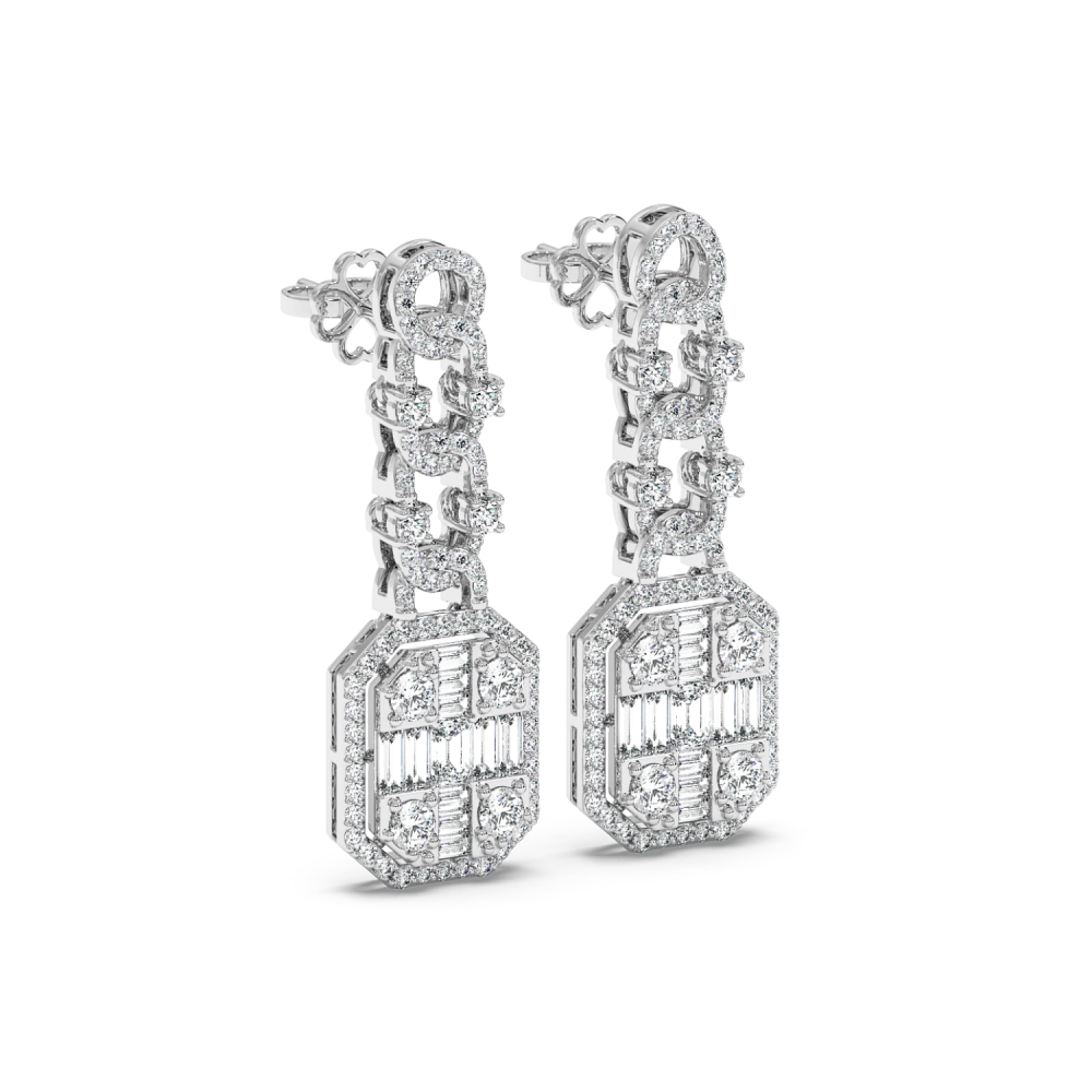 Cercei cu Diamante Rotunde de 1.64ct, Diamante Baget de 0.80ct si Diamante Emerald Cut de 0.40ct