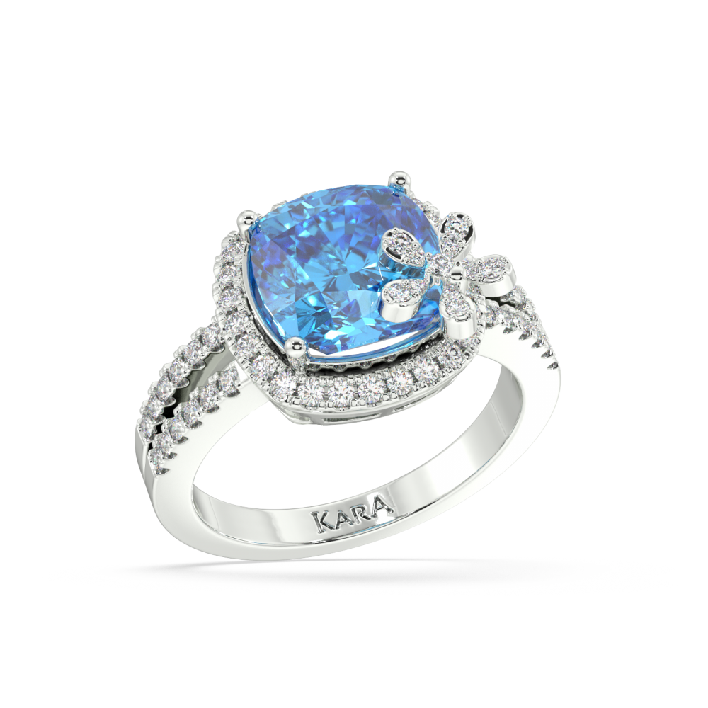Inel cu Blue Topaz de 5.19 ct si diamante de 0.57 ct