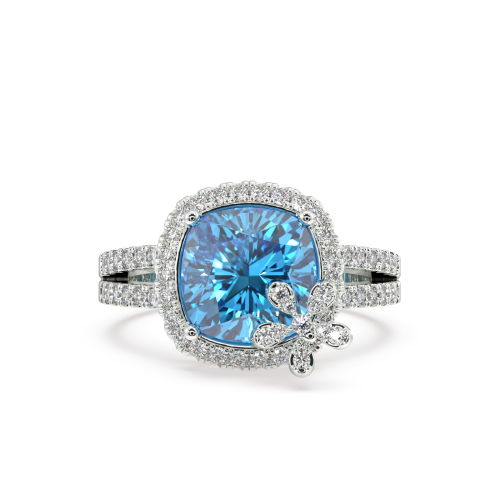 Inel cu Blue Topaz de 5.19 ct si diamante de 0.57 ct