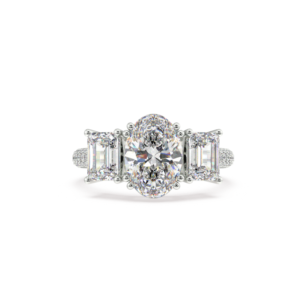 Inel cu Diamant central oval de 2.05 ct, Diamante emerald de 1.41 si Diamante rotunde de 0.26 ct