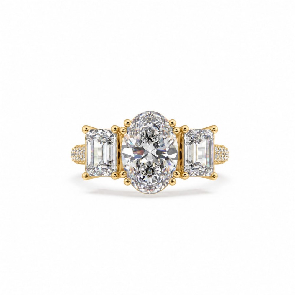 Inel cu Diamant central oval de 2.05 ct, Diamante emerald de 1.41 si Diamante rotunde de 0.26 ct