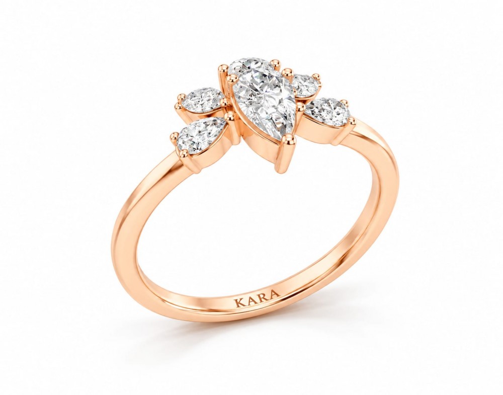 Inel cu diamant central Pear Cut de 0.31ct si diamante Pear Cut laterale de 0.28ct