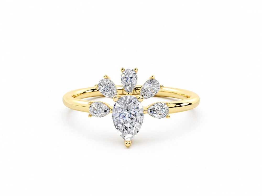Inel cu diamant central Pear Cut de 0.31ct si diamante Pear Cut laterale de 0.28ct